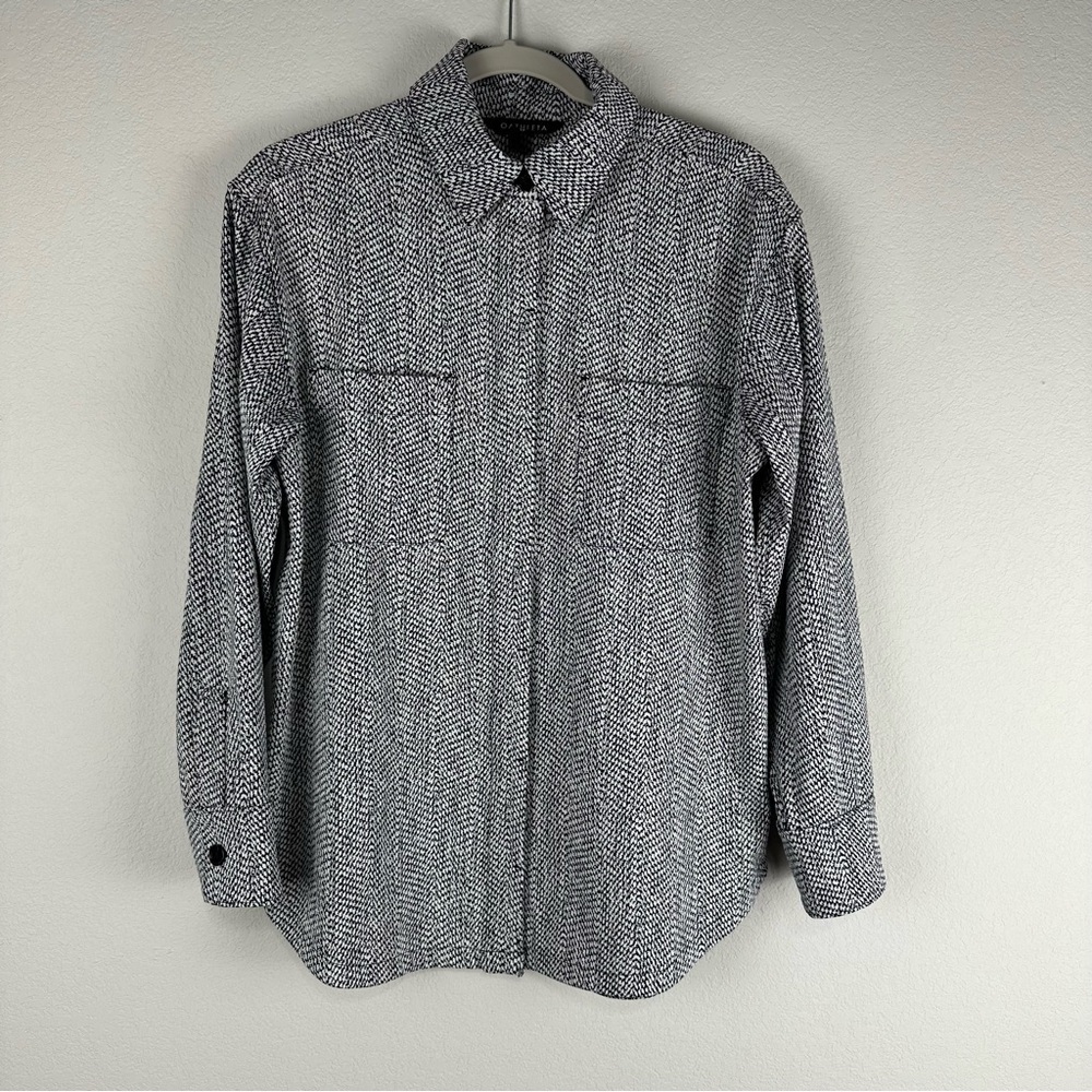 Athleta Black White Textured Braiden Button Up Long Sleeve Shirt Shacket Size XS